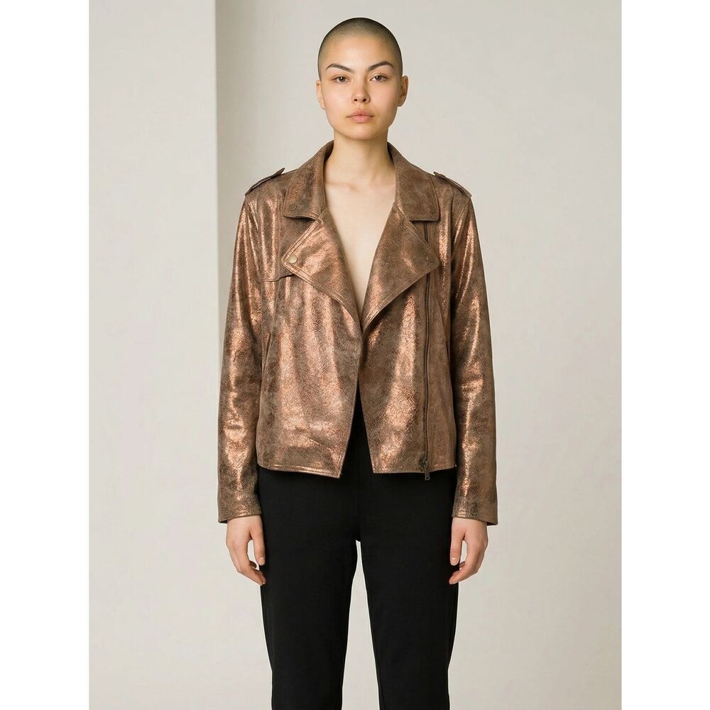 Cato Metallic Bronze Leather Moto Jacket